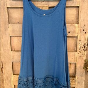 Blue Lace Hem Tank Top